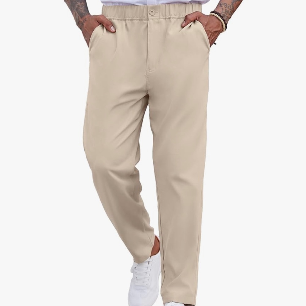 Men's Classic Tan Chinos with Elastic Waist